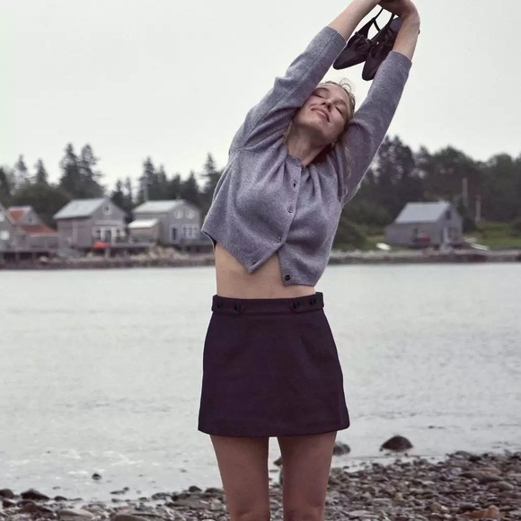 Doen Chieri Wool Button Micro Mini A Line Skirt Deep Navy - Picture 4 of 14